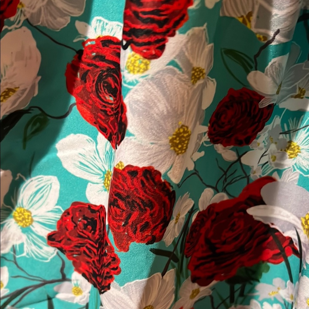 Lindy Bop Floral Teal and Red Women's Dress - Picture 3 of 6